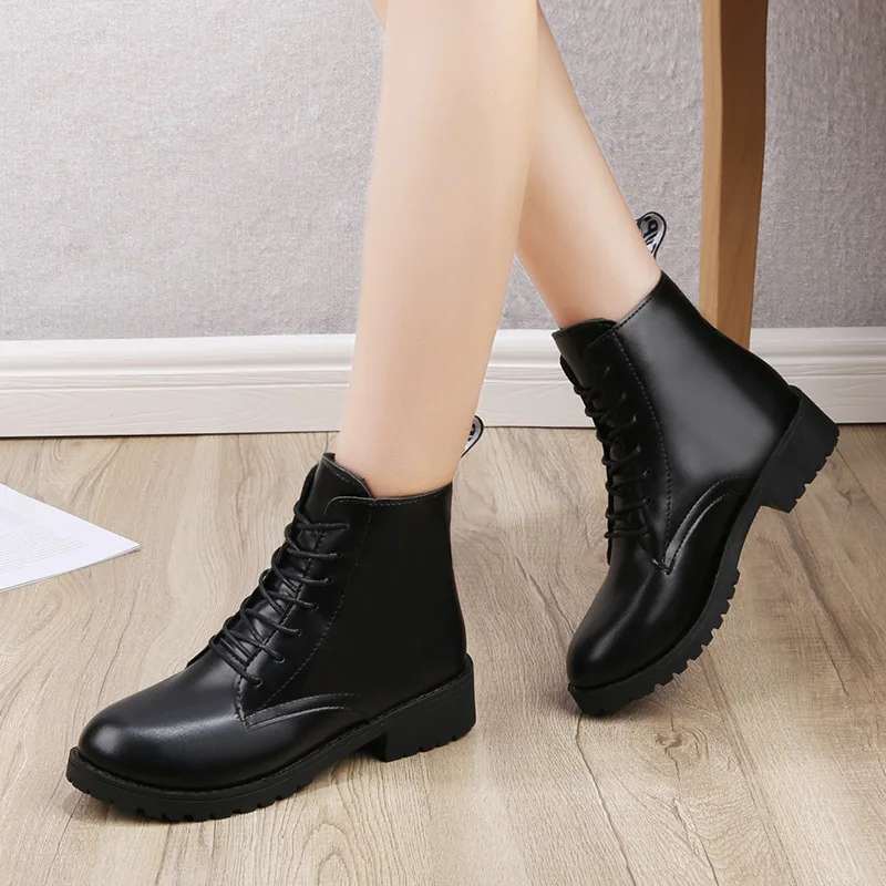 

2019 New Style Martin Boots Women's British-Style Versatile plus Velvet Boots Short Boots Autumn INS Online Celebrity Casual Thi