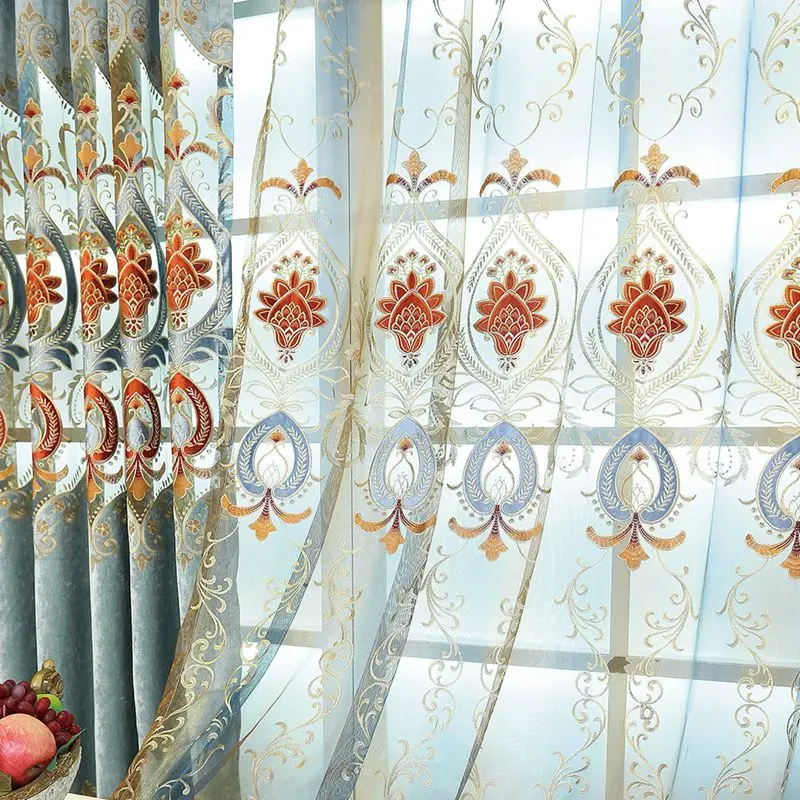 tulle02 Европейский роскошный элегантный затемненный занавес с вышивкой для гостиной/Kitche, французские оконные шторы, затеняющая ткань, декор M126 и 30 - Цвет: tulle02