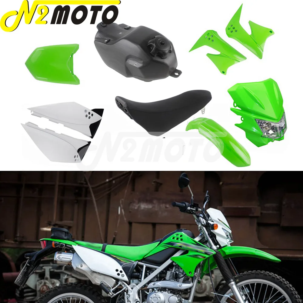 

Motocross Green Dirt Bike Plastic Fairing Body Kits Front & Rear Side Covers Fender Mudguard Headlight Mask For Kawasaki KLX150