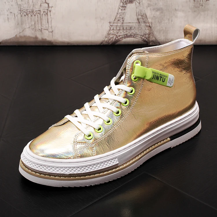 New Trending Men Casual Luxury high tops lace-up gold silver Platform Shoes sneakers Youth Man Trending Leisure Shoes