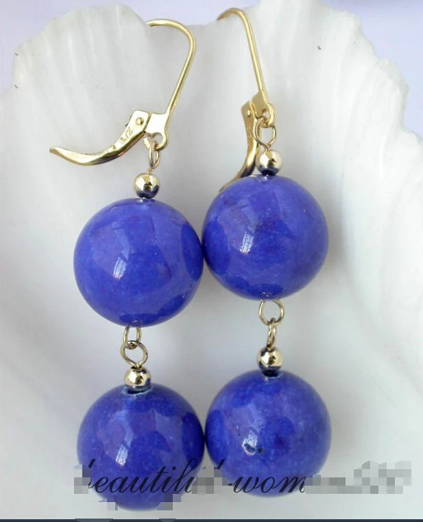 +++ Z2090 NICE 14mm blue jade lapis lazuli bead dangle earring 18K GP style Fine jewe Noble Natural FREE SHIPPING | Украшения и