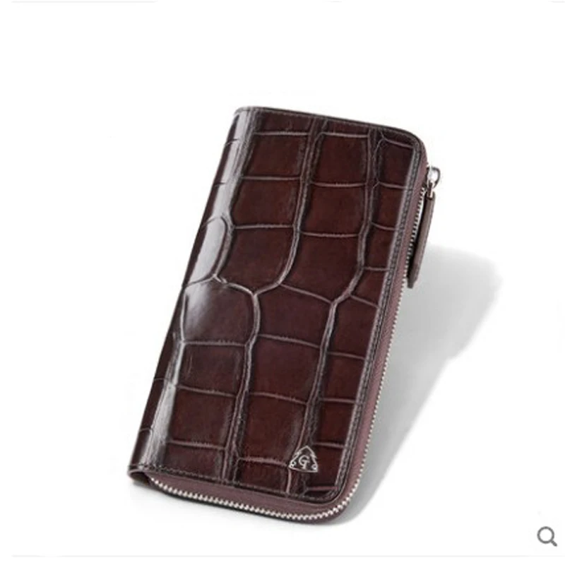 

gete Really a crocodile Leather wallet male long zipper clutch multi-card business wallet American belly clutch bag