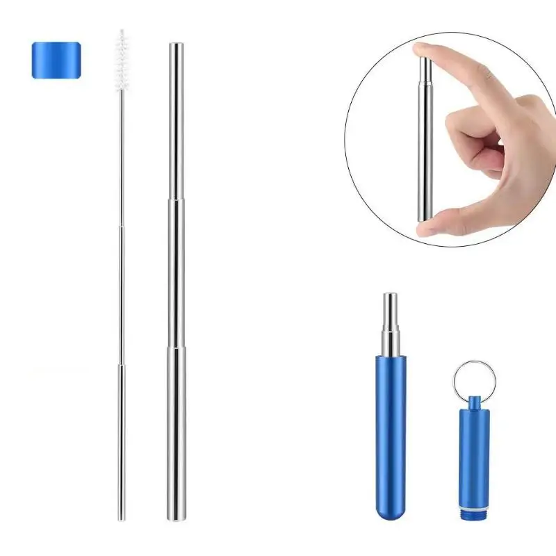 Многоразовая гнущаяся соломинка для напитков из Нержавеющей Стали Портативная щетка для домашнего бара для чистки рустостойкие кухонные инструменты аксессуары - Цвет: Синий
