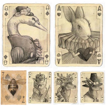 Animali vintage Poker Matita Disegno Wall Art Canvas Painting Home Decor Immagini a parete per soggiorno Nordic Poster senza cornice