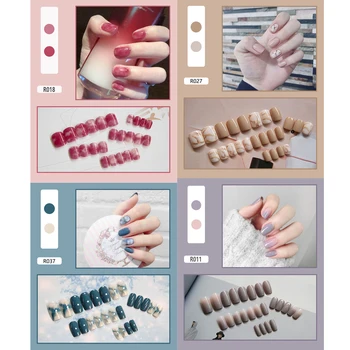 

24pcs/set Artificial Nails with Glue Fake Nails Ocean Artificial Nail Tips False Nails Art Marble Blue Designs Diy Nail Dropship