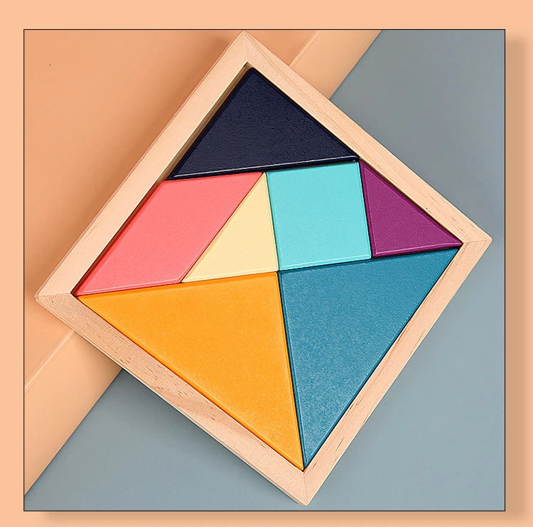 Пазлы для детей, детские деревянные головоломки Tangram, деревянные Обучающие игрушки Монтессори, обучающие игрушки для детей - Color: 10cm tangram
