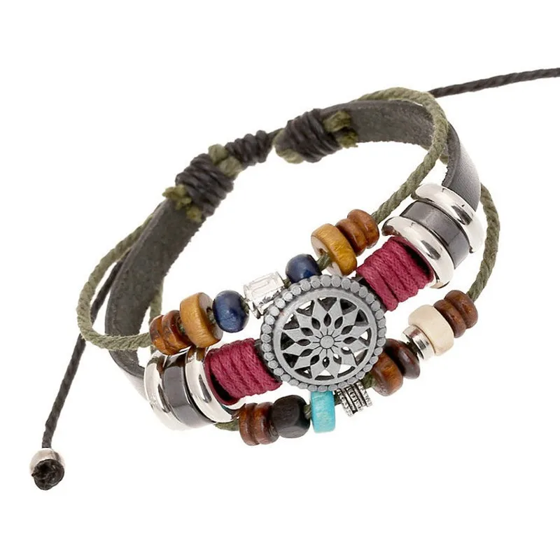 

Vintage Bohemia Wind Multilayer Leather Bracelet For Men and Women Wooden Bead Hand Woven Bracelet Bangle All-match Pulsera 2019