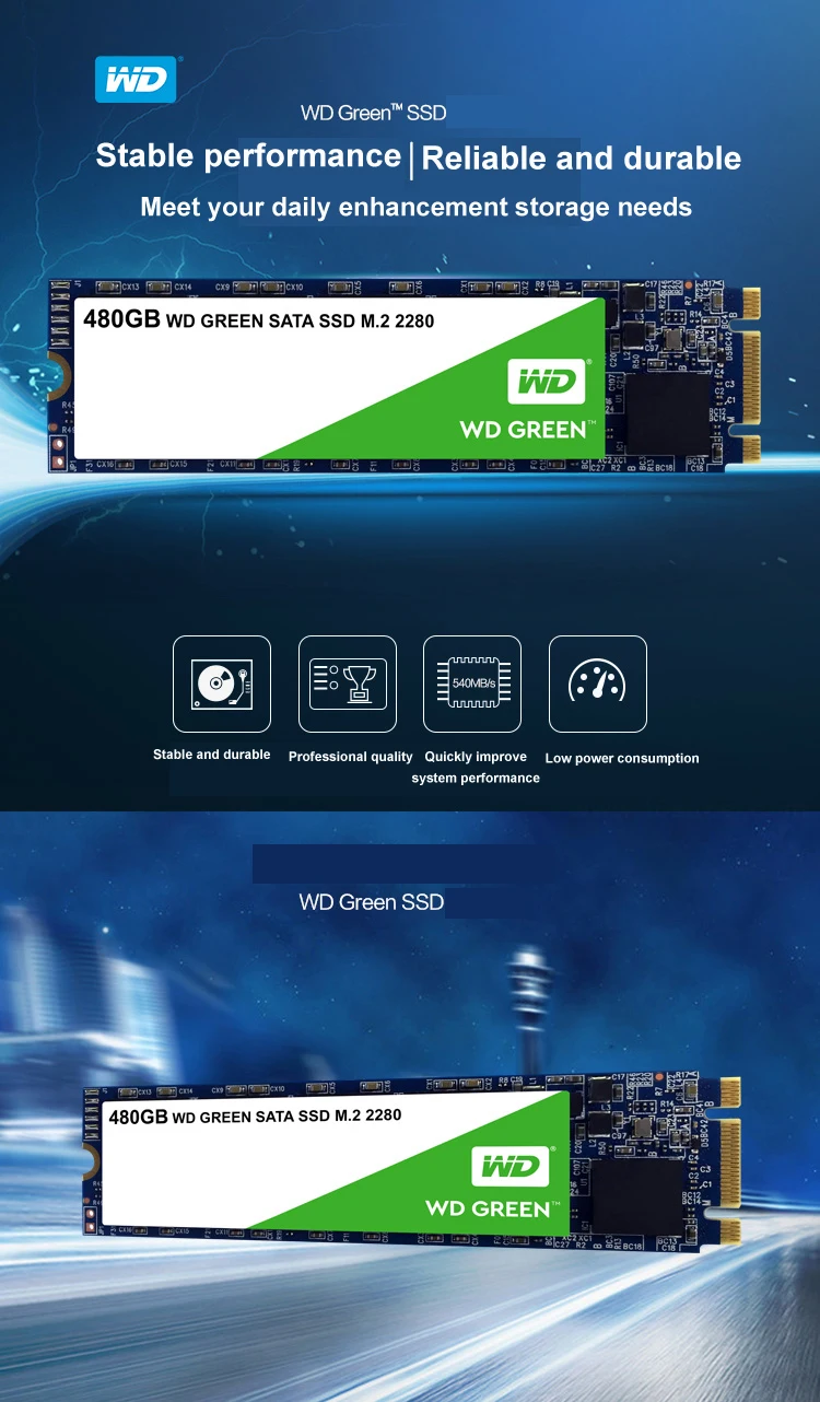 Жесткий диск Western Digital WD Green SSD 120 ГБ 240 480 Внутренний твердотельный жесткий диск SSD M.2 2280 545 МБ/с. для ноутбука/ПК