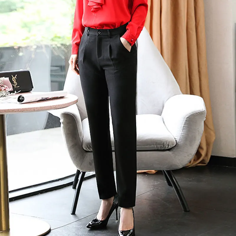 black pant IZICFLY Высокое качество стиль корейский осень красные брюки для женщин OL формальные офисные женские стильные форменные дизайнерские брюки рабочая одежда - Цвет: black pant