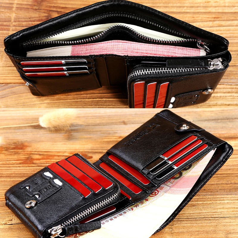 Newest Men Short Wallet Genuine Cow Soft Leather Trifold Wallet Money Credit Card Holder Zip Coin Purse Multifunctional Wallets