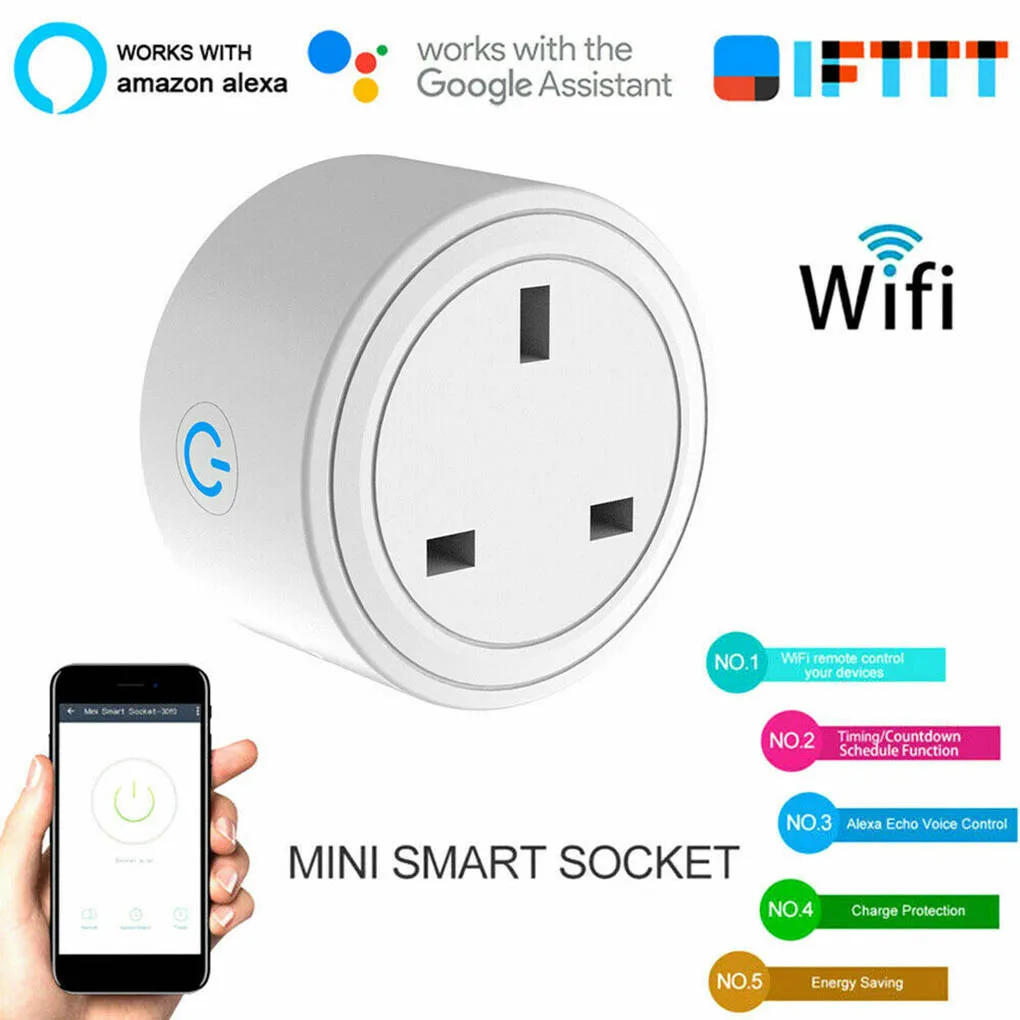 Умная розетка Wi-Fi, интеллектуальный выключатель питания, приложение, дистанционное управление, таймер, домашняя Автоматизация, вилка стандарта Великобритании