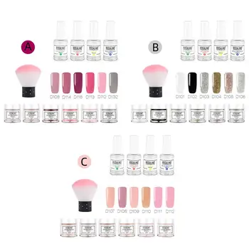 

Dipping Nail Powder Kit With 6 Colors Glitter Base Top Coat Natural Dry System Liquid Nail Art Decoration Nail Manicure Set