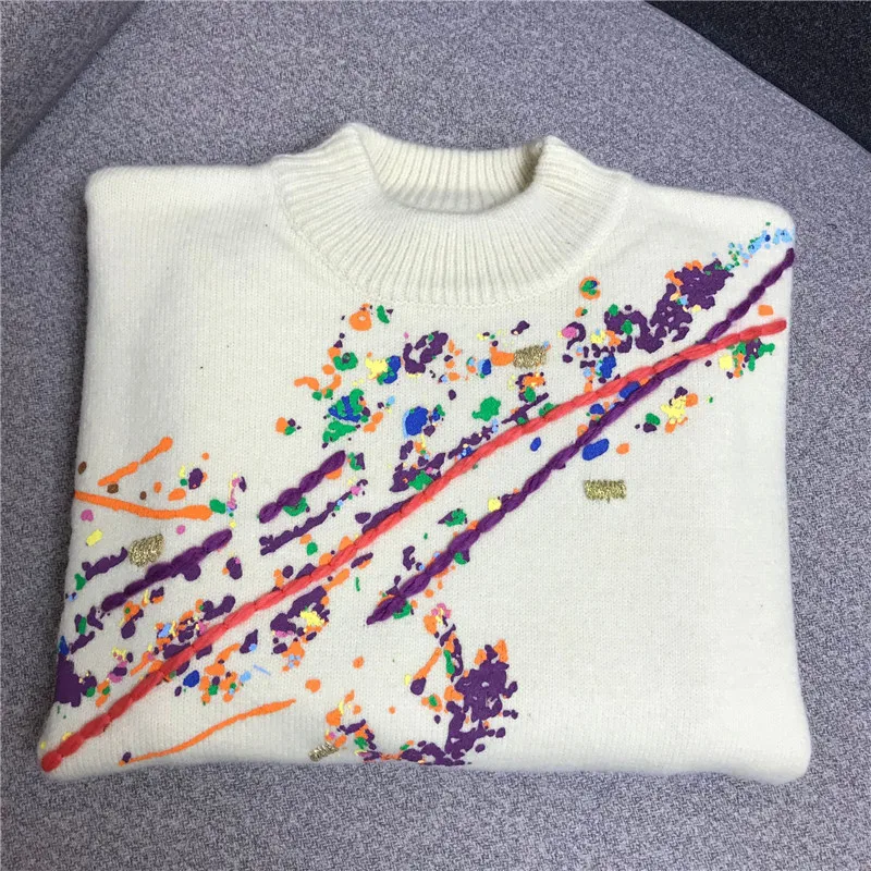 Pull Femme Зима Осень Большой вязаный свитер для женщин вышивка принт плотные пуловеры Джемпер Джерси mujer