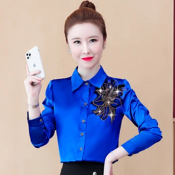 

COIGARSAM Chiffon Shirt Womens tops New Spring Lace Patchwork Women shirts Purple Blue Black 6805