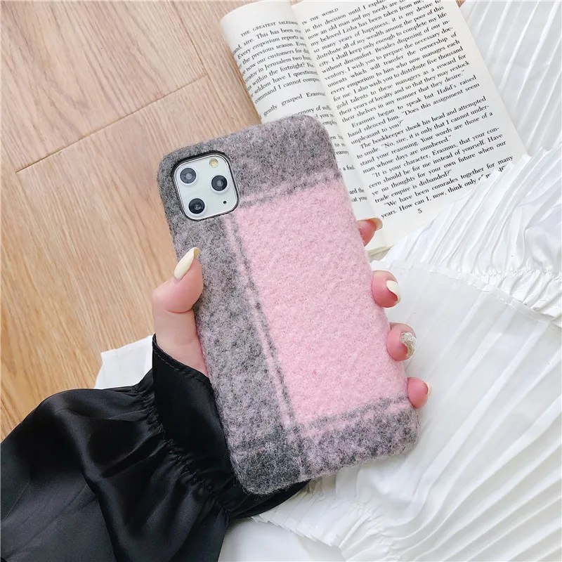 Клетчатый плюшевый теплый пушистый чехол для iPhone 11 Pro Max X XR XS Max 7 8 Plus модный Шерстяной Чехол для телефона мягкий ТПУ тканевый чехол-накладка