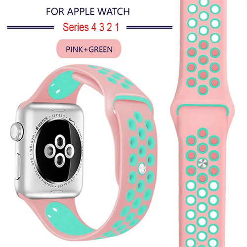 Дышащий силиконовый спортивный ремешок для Apple Watch 5, 4, 3, 2, 1, 42 мм, 38 мм, резиновый ремешок для Nike+ Iwatch 5, 4, 3, 40 мм, 44 мм - Цвет ремешка: 16 Pink Green