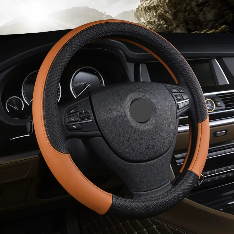 Черный чехол рулевого колеса автомобиля из искусственной кожи для Renault Megane 2 2003-2008 Kangoo 2008-2012 Scenic 2 2003-2010 - Название цвета: Коричневый