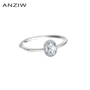 

ANZIW Oval Cut Halo Solid 925 Sterling Silver Lady Anniversary Engagement Ring 0.75 Carat Fahion SONA Jewelry Wedding Women Gift