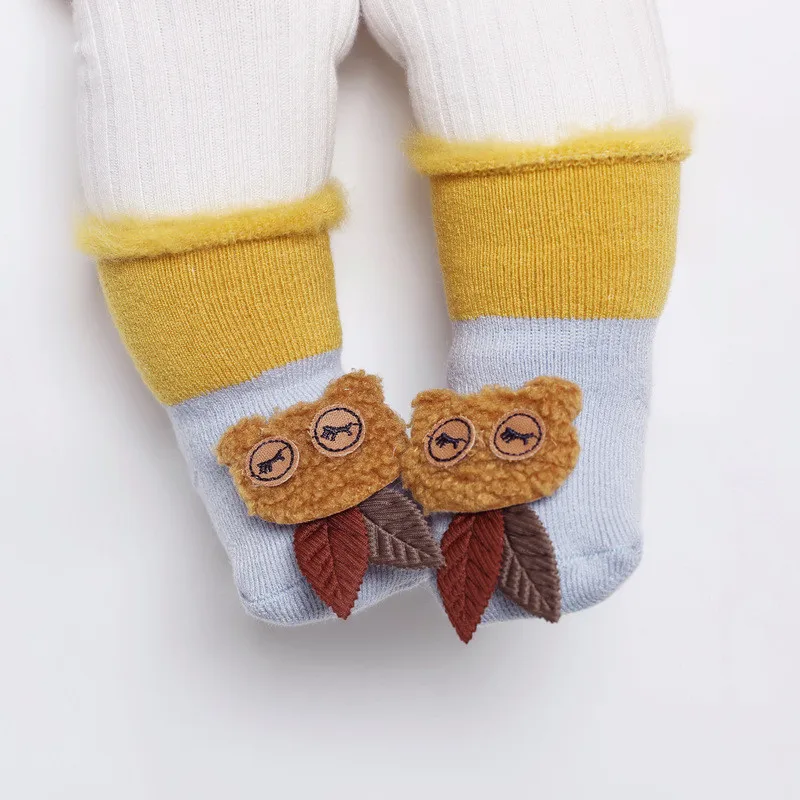 Зимние носки для малышей толстые махровые носки для новорожденных милые теплые носки с объемным рисунком для малышей аксессуары для детей от 0 до 3 лет - Цвет: Синий
