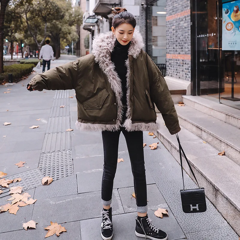 

Photo Shoot 2019 Winter New Style Cotton Coat Women's Mid-length Dongdaemun Workwear Lambs Wool Thick Loose Cotton Overcoat