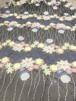 

fashionable tulle embroidery french net lace fabric CiCi-32.8816 with beads for party dress