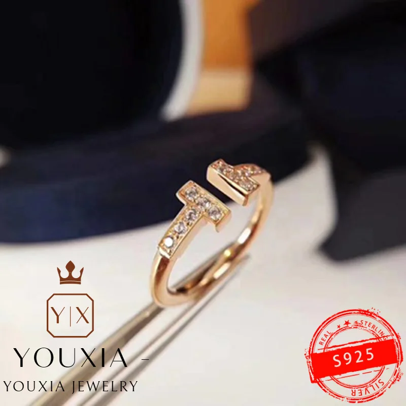 TF-Anillos personalizados de Plata de Ley 925, una variedad de anillos de diamantes en forma de T a la moda y exquisitos, regalos de boda para el Día de San Valentín - Imagen 5