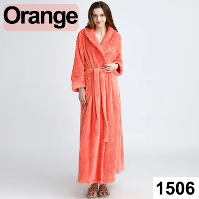 Women Orange Женский и мужской удлиненный теплый халат из кораллового флиса, зимний плотный фланелевый теплый банный халат, кимоно, халат, пеньюар для невесты - Цвет: Women Orange