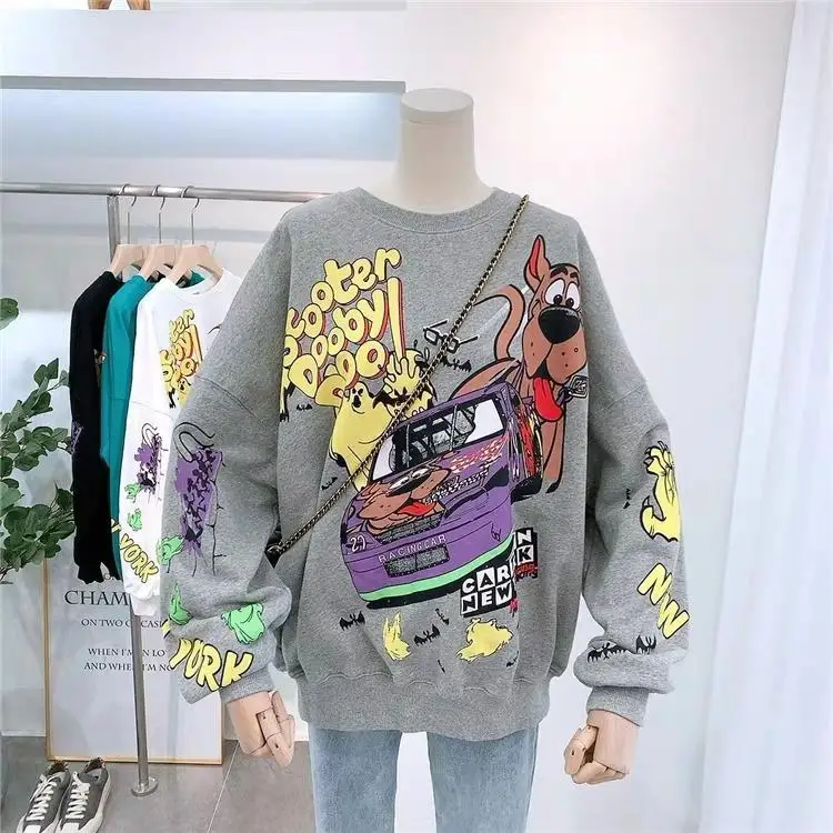 styling hoodies Women Hoodies Autumn 2021 Funny Cartoon Car & Dog Print Sweatshirt Oversized Streetwear Sweatshirts Hip Hop Cool Pullover Tops under armour sweatshirt