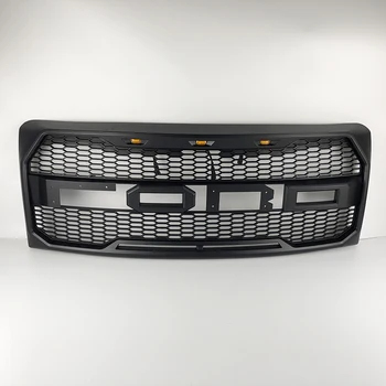 

Car accessories For FORD F150 2009-2014 ABS Black Front Trim Replacement Grill GRILLES Raptor Style with LED+Letters Stock