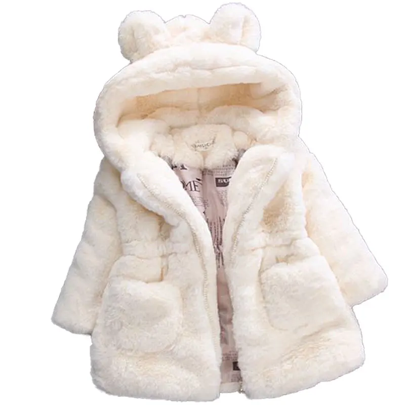 

Winter Girls Faux Fur Coat 2019 New Fleece Warm Pageant Party Warm Jacket Snowsuit 2-7Yrs Baby Hooded Outerwear Kids Clothes