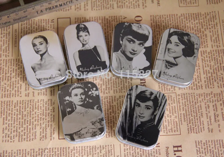 

Free Shipping! 24pcs/lot Mini Pill case Audrey Hepburn& Marilyn Monroe painting Tin Box Metal Jewelry Case Storage Case