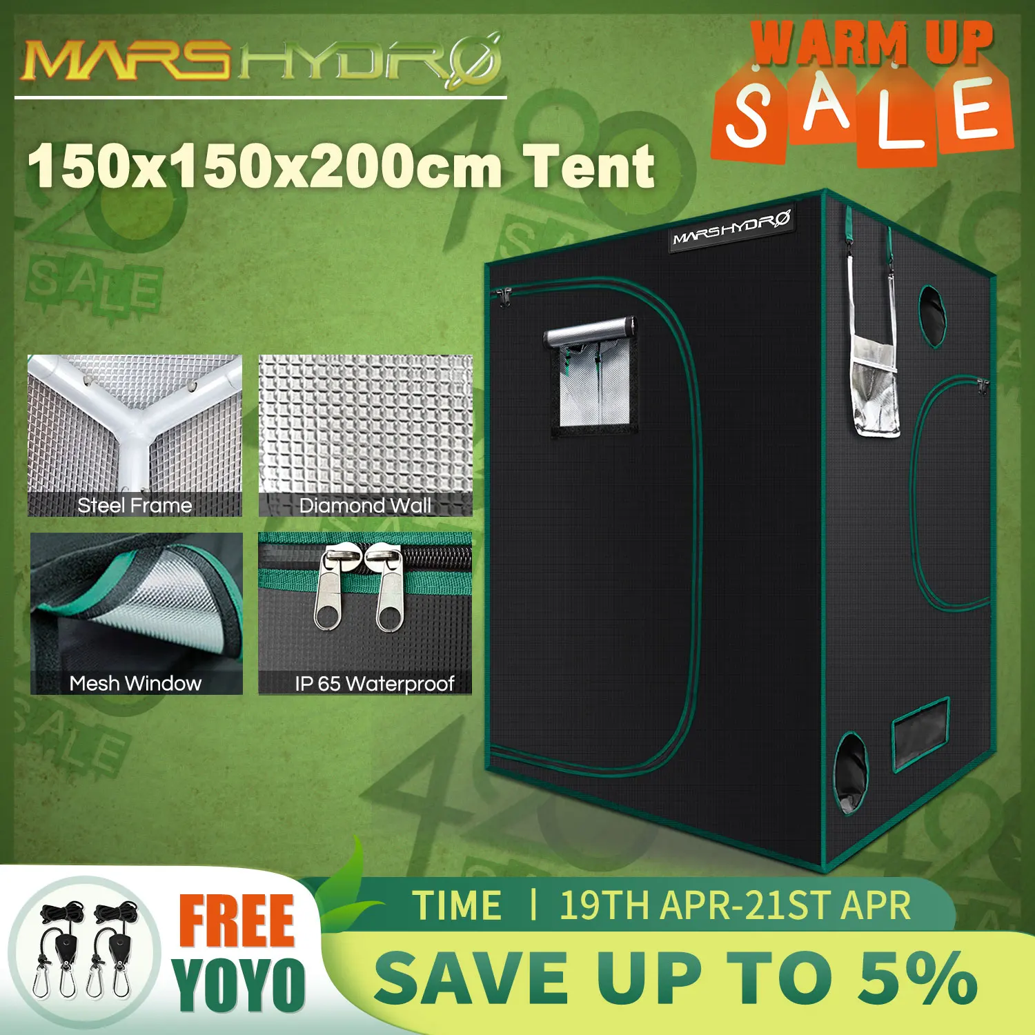 Mars Hydro 1680D 150x150x200cm Grow Tent Grow Kit for Hydroponics Indoor Greenhouse