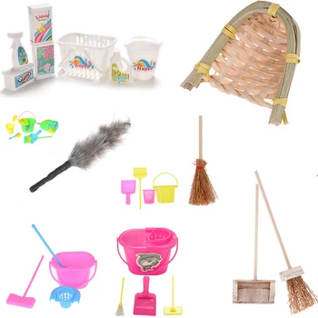 

Dustpan Bucket Brush Mop Housework Cleaning Tools Dollhouse Garden Accessories for Dolls 1/12 Scale Miniature Baby Toys