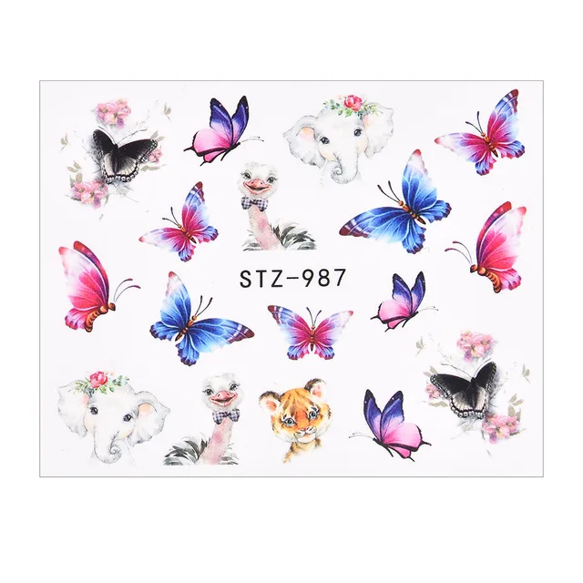 1 PC Pink Purple Butterflies Nails Art Manicure Stickers Decals 3D Spring Summer Theme Flowers Nail Slider Decor Decoration TA617