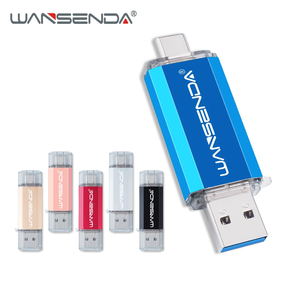 Wansenda OTG USB флеш-накопитель USB3.0+ type-C флеш-накопитель 256 ГБ 128 Гб 64 ГБ 32 ГБ 16 ГБ 2 в 1 Флешка для ПК/Android с type-C