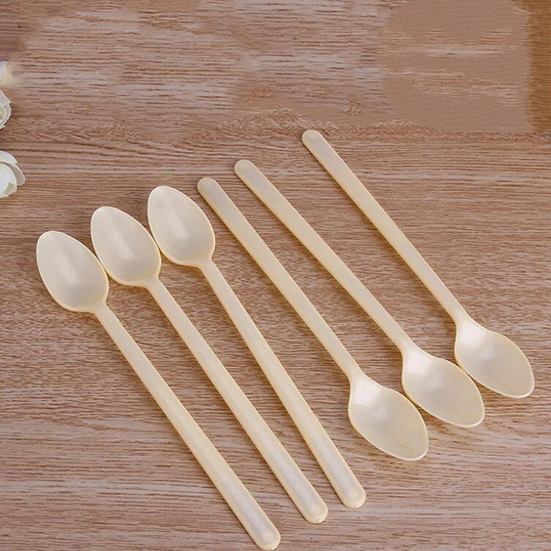 100pcs Thick Disposable Plastic Spoon Long Handle Dessert Spoon Milk Tea Smoothie Spoon Long Ice Spoon