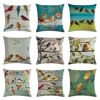 

Cushion Covers 45*45cm Oil Painting Birds Pattern Throw Pillows Covers Decorative Cotton Linen Pillowcase For Home Sofa Decor