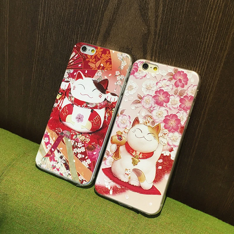 Симпатичные Lucky Cat серии 3D телефона с тиснением и изображением чехол для iPhone X XS XR 11