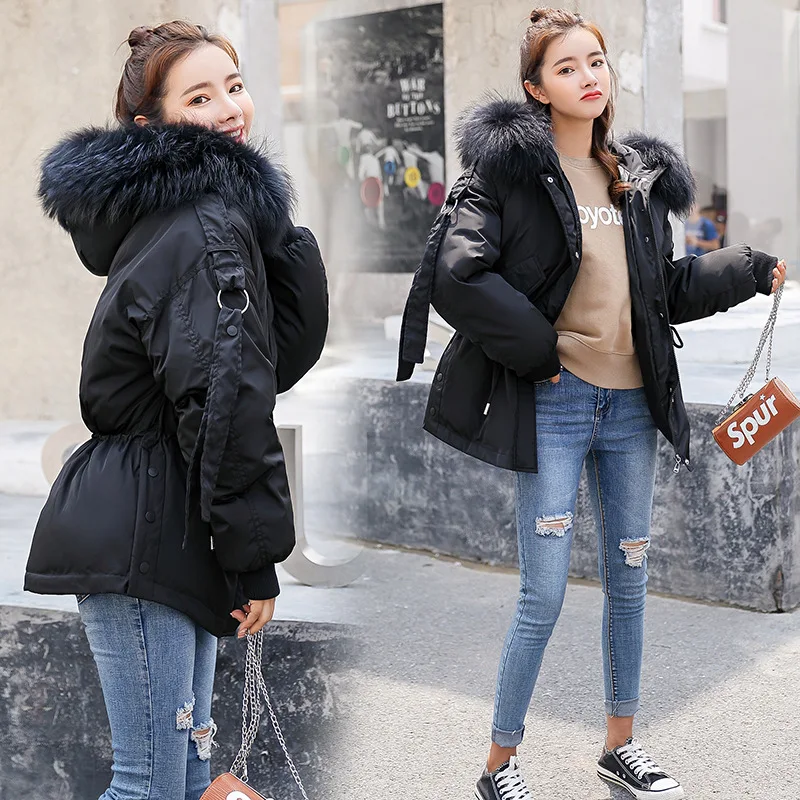 

AliExpress Hot Selling 2019 Winter New Style Korean-style Large Fur Collar Short Cotton-padded Clothes Women's Slim Fit Large Si