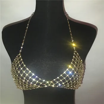 

Stylish Luxurious Women Shiny Crystal Rhinestone Body Chain Geometric Bra Suit Sexy Charm Personality Womens Transparent Bras