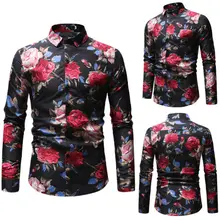 M-3XL Новая летняя модная мужская рубашка, приталенная рубашка с длинным рукавом и цветочным принтом, модная мужская одежда, большие размеры, мужские повседневные рубашки с цветочным принтом