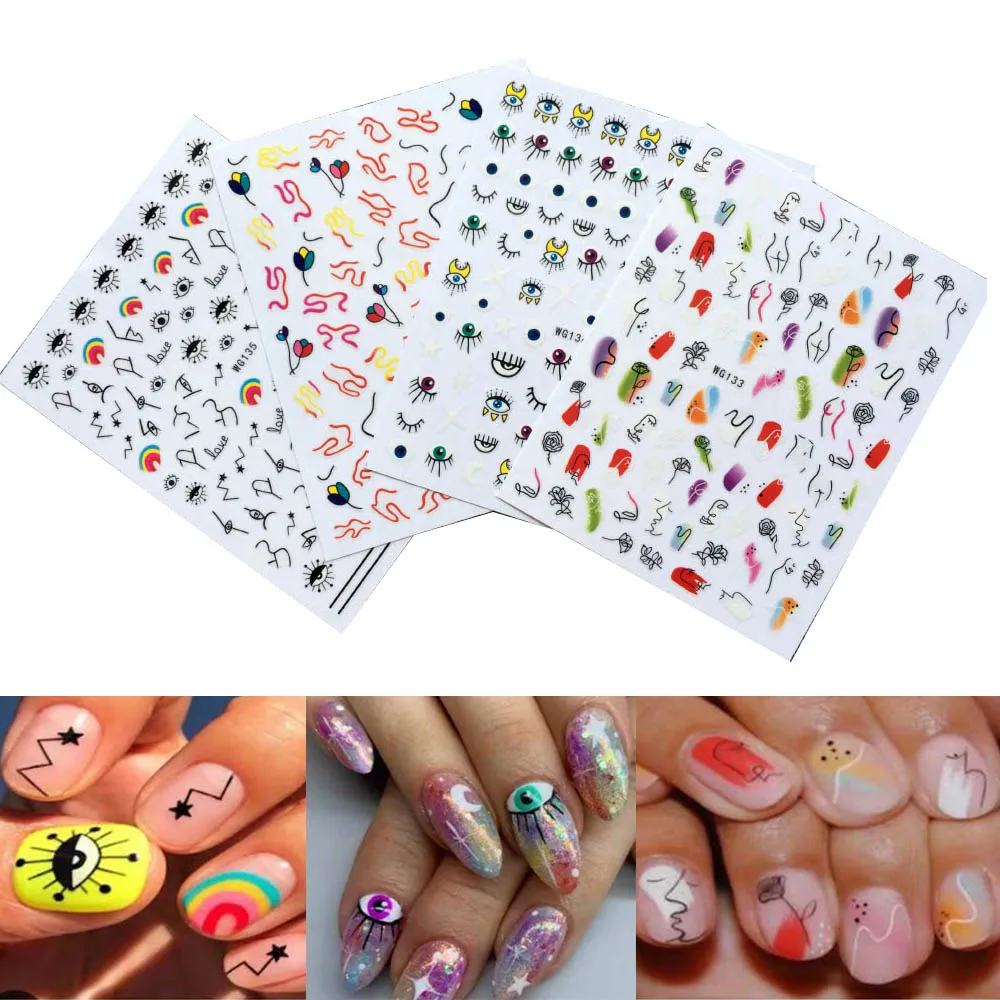 

1 sheet Body curve Geometric Pattern Adhesive 3D nail decal Facial eyes sexy line Manicure Nail Art Decoration Accessories new
