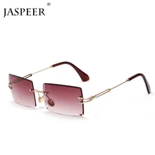 JASPEER прямоугольные солнцезащитные очки без оправы для женщин и мужчин металлическая оправа солнцезащитные очки оттенки винтажное зеркало линзы очки Oculos UV400