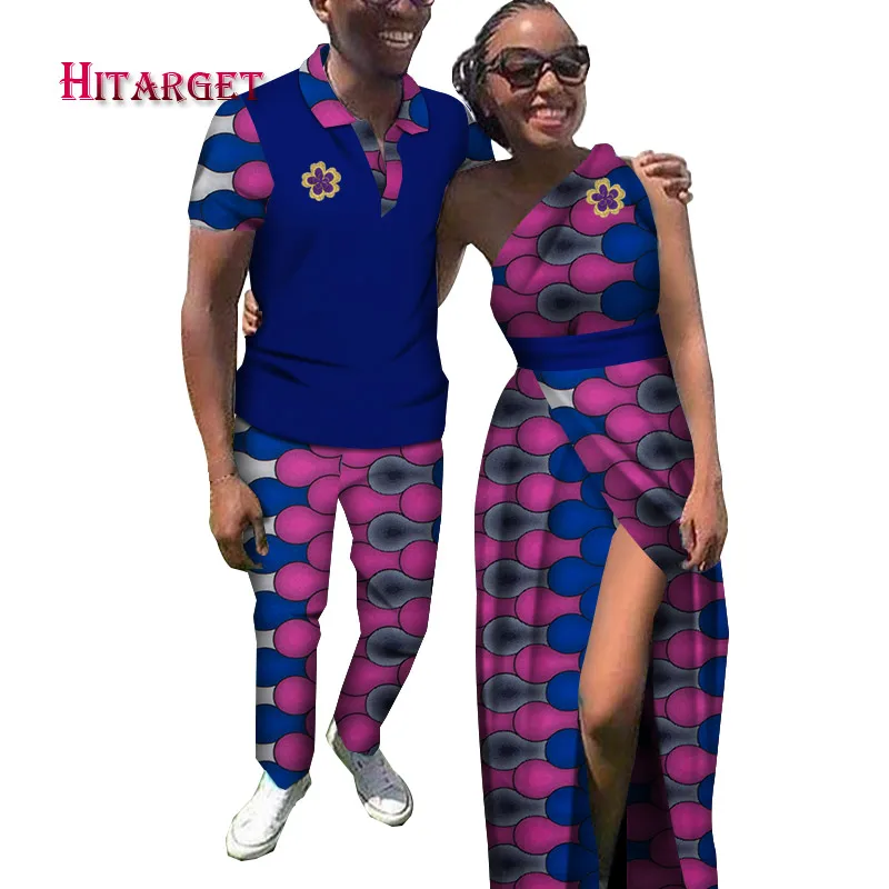 Sweet Lovers Matching dashiki Couples Clothes Gift Valentine' day Sleeveless Women dress Mens Shirt Set Plus Size WYQ417