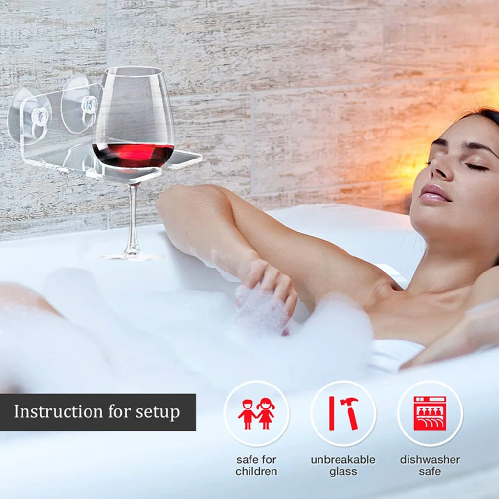 Portable Bathtub Wine Glass Holder Strong Suction Cup Clear Acrylic Shower Bath Bracket for Beer Drink Coffee