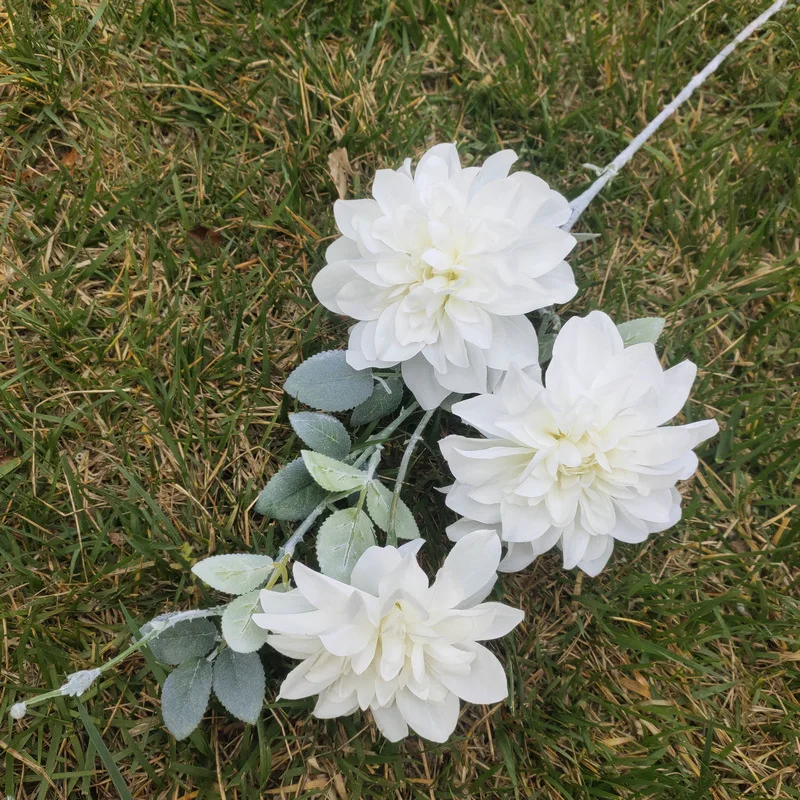 JAROWN Artificial 3heads Luxury Dahlia Flower Branch Silk Fake Flowers Wedding Decoration Mariage Flores Artificiales Fleur Home Decor (7)