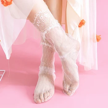

Lace Women Socks Black White Summer Dress Sock Fashion Hollow Out Evening Party Wear Transparent Socks Women Hosiery