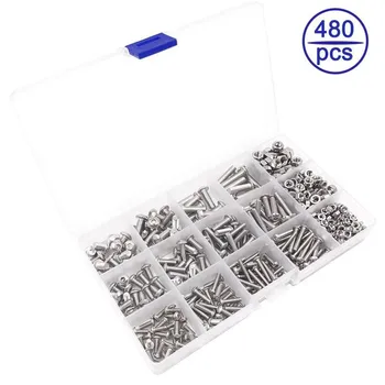 

480Pcs Button Head 12 Sizes Screw And Nuts Bolts Screws Nuts Assortment Set Ki Kit M2 M3 M4 Steel Assorted Hex Socket Head Cap