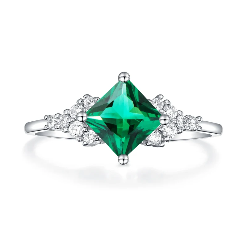 Куололит изумруд драгоценный камень кольца для женщин 925 пробы серебро квадратной огранки создан камень свадебные романтические обручальные ювелирные изделия - Цвет камня: Emerald