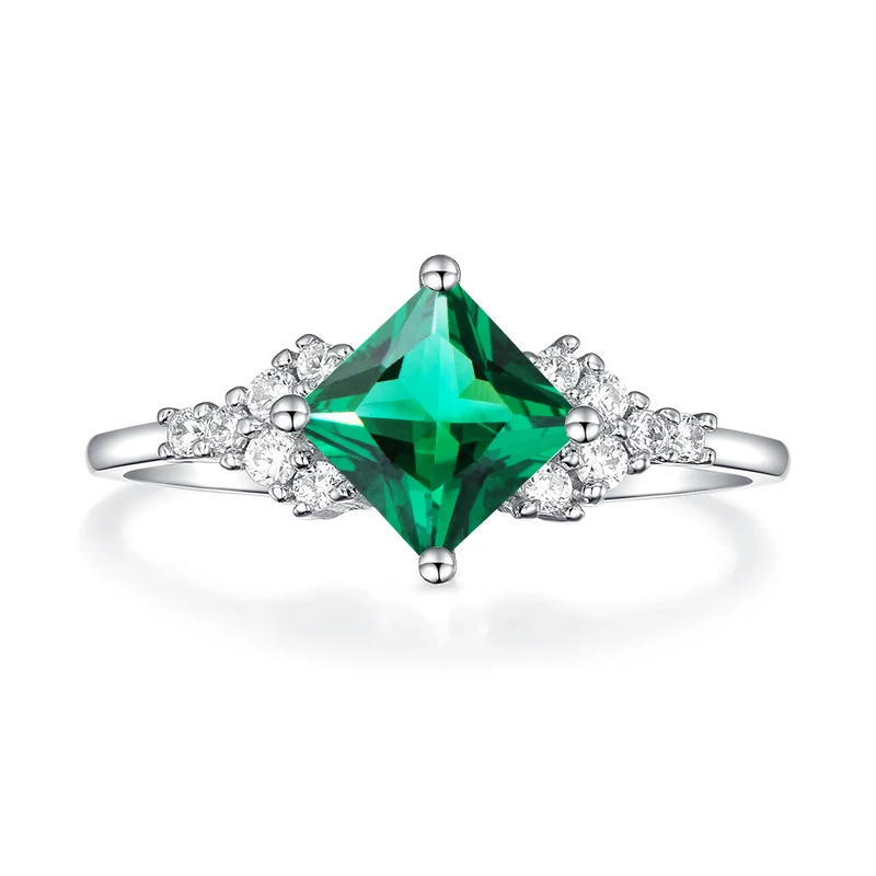 Emerald Куололит изумруд драгоценный камень кольца для женщин 925 пробы серебро квадратной огранки создан камень свадебные романтические обручальные ювелирные изделия - Цвет камня: Emerald